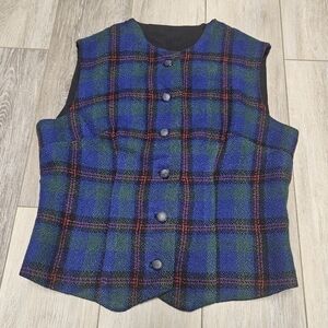 Vintage Tartan Plaid Wool Blend Vest Women's Small Christmas Classic Retro